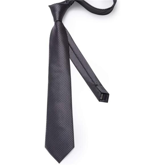 Mens Solid Color Tie and Pocket Square Set Woven Silk Plain Necktie&Handkerchief - Picture 4 of 7